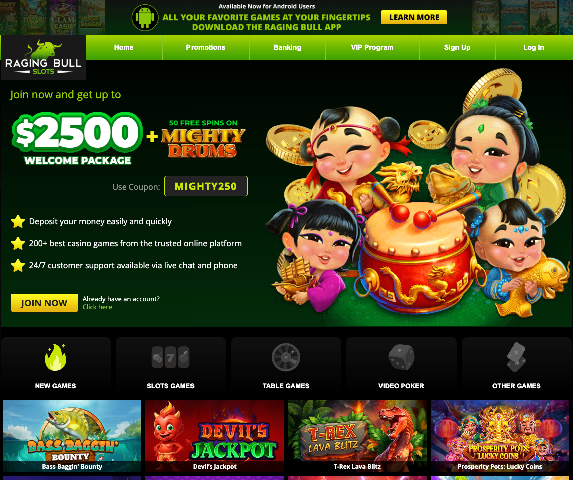 Raging Bull Slots Instant Withdrawal Casino